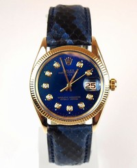 Vintage Men's 14k Gold 33mm Blue Diamond Rolex Date Automatic Watch Excellent!