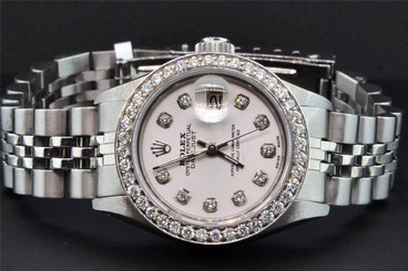 Rolex Oyster Perpetual Date Just Women's Stainless Steel Diamond Watch 1.50 CT
