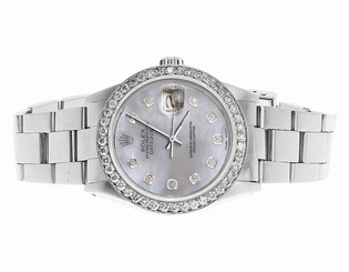 Mens Rolex 36 MM Datejust Oyster Quickset Stainless Steel Diamond Watch 3.0 Ct