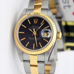 Rolex Lady Datejust Gold and Steel Black Tapestry 69173 Oyster - WATCH CHEST 27543000069