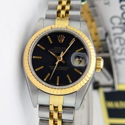 Rolex Lady Datejust Gold Steel Black Tapestry Dial 79173 Jubilee - WATCH CHEST