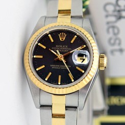 Rolex Lady Datejust Gold Steel Black Tapestry Dial 79173 Oyster - WATCH CHEST