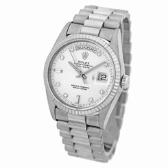 ROLEX 18K White Gold Day Date President 36mm Factory Diamond 18239 Box Warranty