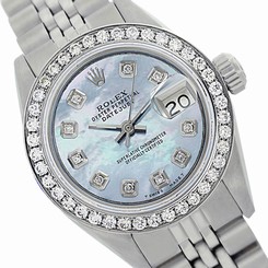 6917 Used Lady Stainless Steel Datejust Blue MOP Diamond Dial & Diamond Bezel