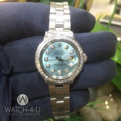 Vintage Rolex Datejust 6517 Ice Blue Dial Diamond Bezel 26mm Oyster Ladies Watch