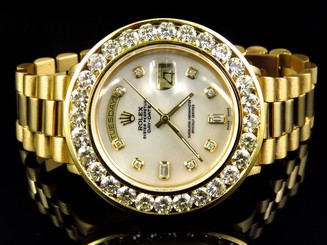 18k Yellow Gold Mens Large Diamond Solid Rolex President Day-Date Diamond Watch