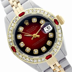 Hot Red Vignette Diamond/Bezel/Baguette Ruby Two-Tone Lady Rolex Datejust Watch