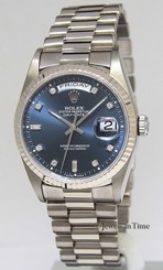 Rolex Day-Date President 18k White Gold Blue Diamond Dial Watch 18239 722631242153