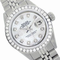 Stainless Steel Used Rolex Lady Datejust 6917 White MOP Diamond Dial/Diamond Bzl