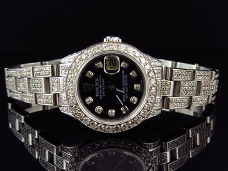Ladies Stainless Steel Rolex Datejust Oyster Watch 9 Ct Diamond Black MOP Dial