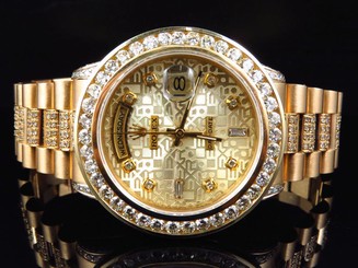 18k Yellow Gold Mens Rolex Presidential Day-Date Diamond Bezel Watch 9.5 Ct