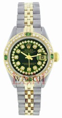 Used Rolex Lady Datejust 69173 Two-Tone Green Vignette String Diamond /Emerald 27543000069