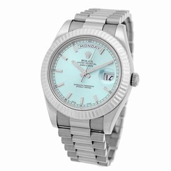 ROLEX 41mm 18K White Gold Day Date II President # 218239 Warranty Glacier Blue