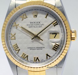 Rolex Datejust 18k Yellow Gold & Stainless Steel Pyramid Dial Mens Watch 16233