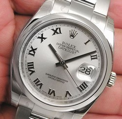 Rolex DATEJUST 116200 Mens Steel Oyster Rhodium Roman Dial Domed Bezel 36MM