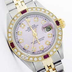 Used Rolex Lady Datejust 6917 Two-Tone Pink Diamond Dial/Bezel/4 Ruby Baguette