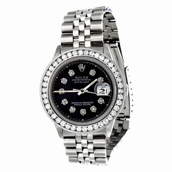 Diamond Rolex Datejust Jubilee Watch Mens 36mm Stainless Steel Black Dial 4 Ct.