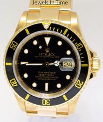 Rolex Submariner 18k Yellow Gold Mens Dive Watch & Box 16618