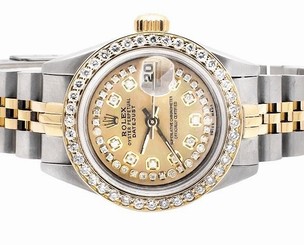 Ladies 26 MM Rolex 2 Tone Datejust 18k/Steel Yellow Gold Dial Diamond Watch 3 Ct