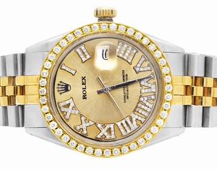 Mens Stainless Steel Rolex Two Tone Datejust 36 MM Gold Roman Number 2.8 Ct