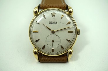 ROLEX 4332 PRECISION 18K YELLOW GOLD C. 1947 w/GRASSHOPPER LUGS & ORIGINAL DIAL