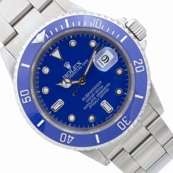 Ceramic Blue Rolex Submariner 16610 Steel Oyster Perpetual Diamonds Men's Watch