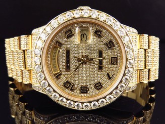 18K Mens Full Diamond Yellow Gold Rolex Presidental Day-Date 36MM Diamond Watch