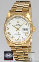 Rolex Day-Date President 18k Yellow Gold White Roman Dial Mens Watch 18238