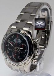 Rolex Mens Daytona 18k White Gold Black Automatic Watch Box/Papers 116509
