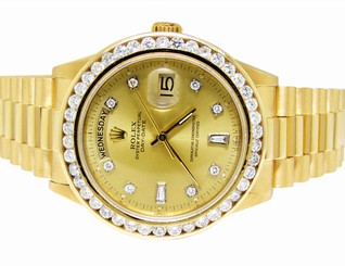 18K Mens 36MM Yellow Gold Rolex 18038 Presidential Day-Date Diamond Watch 3.5 Ct