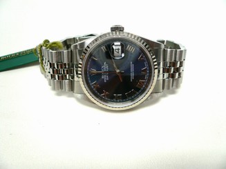 Rolex 16234 Steel/18K White Gold DateJust Jubilee Band Blue Roman Dial Box & P