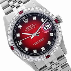 Used Datejust Rolex Diamond Red Vignette Watch 16014 Bezel Gold/Steel w/ Ruby