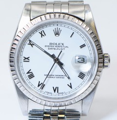 Rolex Datejust 16234 White Roman Dial Engine Turned Bezel Great Condition