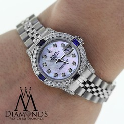 Ladies Rolex Datejust 26mm Jubilee Bracelet Diamonds and Sapphires Bezel 79160