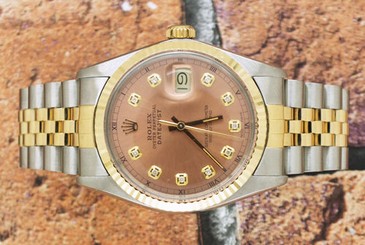Gents Copper Diamond Dial Steel & Yellow Gold Rolex Oyster Perpetual Datejust