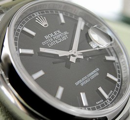 MENS ROLEX DATEJUST 116200 SS BLACK STICK DIAL SMOOTH BEZEL OYSTER 36MM - NEW