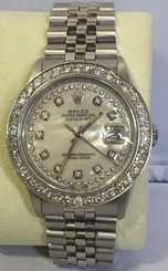 Rolex mens White Mop Diamond Dial & Diamond Bezel 36mm Datejust automatic watch