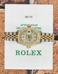 Silver Diamond Dial Ladies Steel & Gold Rolex Oyster Perpetual Datejust.