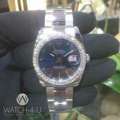 2003 Rolex Turn-O-Graph Datejust 116264 Diamond Bezel Blue Dial Womens Watch
