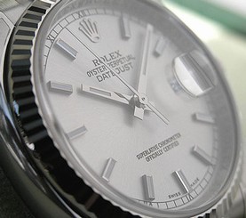 MENS ROLEX DATEJUST 116234 SS/18K WG SILVER STICK DIAL FLUTED BEZEL JUBILEE NEW 845960035095