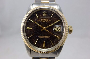 ROLEX VINTAGE SS & 14K OYSTER PERPETUAL DATE BEAUTIFUL TROPICAL DIAL WATCH, 1503