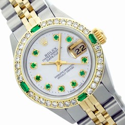 White MOP Emerald Diamond Dial/Bzl Jubilee 2Tone Swiss Rolex Lady DJ 69173 Watch 27543000069