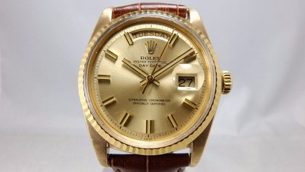 ROLEX VINTAGE 18K GOLD DAY-DATE "WIDE BOY" PRESIDENT CHRONOMETER WATCH 1803