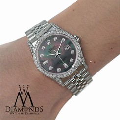 Diamond Rolex Datejust 36 mm Black Dial Stainless Steel Watch Jubilee Bracelet