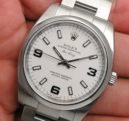 Rolex AirKing 114200 Mens Stainless Steel White Arabic Dial Oyster Bracelet 34MM