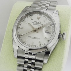 Rolex Datejust 36mm Silver Index Stick Jubilee 116200 Box and Papers Ret: $6,700