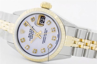 Used Rolex Lady Two-Tone Datejust MOP Diamond Dial/18K Yellow Gold Fluted Bezel