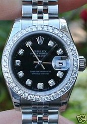 ROLEX LADIES 179160 STEEL DATEJUST WATCH DIAMOND BEZEL BLACK DIAMOND DIAL UNWORN