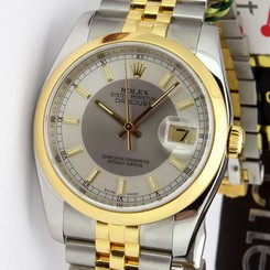 Rolex Datejust Gold & Steel Silver Bullseye Dial 116203 Rehaut - WATCH CHEST