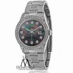 Diamond Rolex DateJust 16200 36mm Stainless Steel Oyster Black Mother Of Pearl